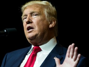 Republican presidential candidate Donald Trump speaks during a campaign rally at the South Florida Fairgrounds and Convention Center, Thursday, Oct. 13, 2016, in West Palm Beach, Fla.