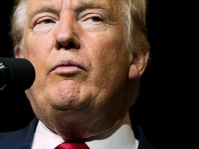 Republican presidential candidate Donald Trump speaks during a campaign rally at the South Florida Fairgrounds and Convention Center, Thursday, Oct. 13, 2016, in West Palm Beach, Fla.