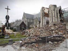 CHRISTCHURCH, NEW ZEALAND - AUGUST 12:  Earthquake damaged Christchurch Cathedral is seen during a during a earthquake recovery update visit on August 12, 2011 in Christchurch, New Zealand.  (Photo by Martin Hunter/Getty Images) ORG XMIT: 121075776 [PNG Merlin Archive] seismic rift 2016