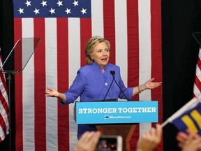 Democratic presidential candidate Hillary Clinton speaks at a rally in Wilton Manors, Fla., on Oct. 30.