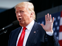 Republican presidential candidate Donald Trump speaks during a campaign rally, Saturday, Oct. 15, 2016, in Portsmouth, N.H.