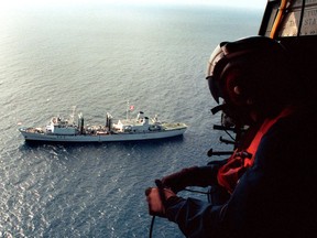 The HMCS Preserver on the Indian Ocean just off the coast of Mogadishu, Somalia on Dec. 15, 1992