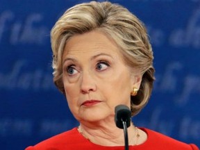 This photo taken during her first debate with Donald Trump depicts what some have called 'Resting Hillary Face.'