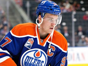 Connor McDavid skates before an Oct. 6 pre-season game against Winnipeg.