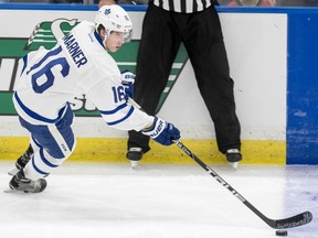 Mitch Marner moves the puck against the Ottawa Senators on Oct. 4.