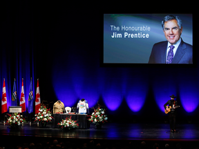 Singer George Canyon performs Amazing Grace at a state funeral for former Alberta premier Jim Prentice in Calgary, Friday, Oct. 28, 2016.