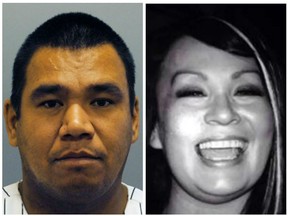 Sheldon Kyle Thunderblanket, left, a suspect in a murder and attempted murder on Little Pine First Nation, and in the shooting of an RCMP officer near Golden, B.C., was later found dead. The murder victim was Tami Frank (right)