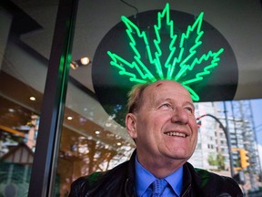 Don Briere, owner of 15 Weeds Glass & Gifts medical marijuana dispensaries, stands for a photograph outside one of his locations in downtown Vancouver, B.C., on May 1, 2015. Vancouver's crackdown on unlicensed medical marijuana dispensaries has begun, with bylaw inspectors issuing 44 tickets to date and confirming that 22 stores have already closed. But many owners are refusing to shut their doors and are mulling legal action, while others are refocusing their business efforts on cities without regulations including Toronto. THE CANADIAN PRESS/Darryl Dyck ORG XMIT: CPT125