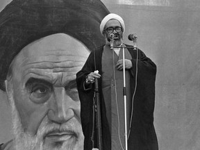 Ayatollah Hossein Ali Montazeri addresses a large rally at Tehran University in 1979.