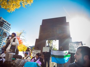 Demonstrators protest against the Muskrat Falls hydroelectric project in Ottawa on Sunday.