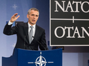 NATO Secretary General Jens Stoltenberg speaks to reporters in Brussels on Thursday, Oct. 27, 2016.