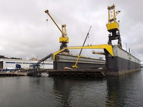 A floating dry dock is seen at the Irving Shipyard in Halifax on Tuesday, Sept. 24, 2013.