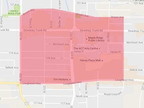 A map of the proposed Maple Ridge, B.C., 'Red Zone.'