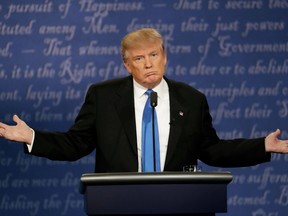 Republican presidential nominee Donald Trump speaks during the presidential debate with Democratic presidential nominee Hillary Clinton at Hofstra University in Hempstead, N.Y., Monday, Sept. 26, 2016.