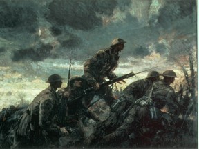 Alfred T. Bastien's painting of Canadian troops at Hill 70.