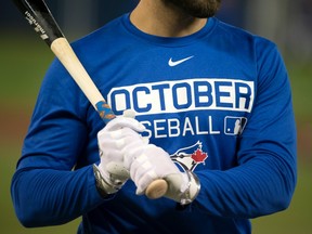 Kevin Pillar takes part in batting practice before Game Four of the ALCS in Toronto on Oct. 18.