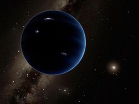 This artistic rendering shows the distant view from Planet Nine back toward the sun. The planet is thought to be gaseous, similar to Uranus and Neptune.