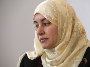 Rania El-Alloul takes part in a news conference Friday, March 27, 2015, in Montreal