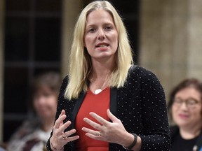Minister of the Environment and Climate Change Catherine McKenna rises during Question Period on Parliament Hill, Friday, Oct. 28, 2016 in Ottawa.