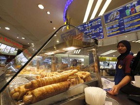 Pretzel Dogs on display at Auntie Anne's at a shopping mall in Kuala Lumpur, Malaysia