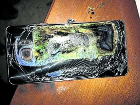 A damaged Samsung Galaxy Note 7 after it caught fire.