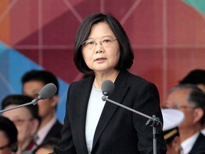 Taiwanese President Tsai Ing-wen delivers a speech during National Day celebrations in Taipei on Monday.