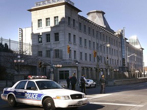 Police block off Sussex Drive in Ottawa while investigating a suspicious package at the U.S. Embassy in 2007.