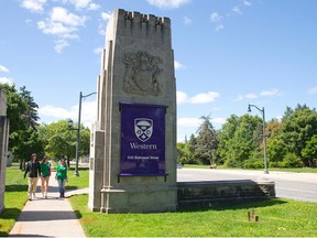 A file image of Western's main gates. Police in London, Ont. have arrested a Western University student after threats of gun violence were posted to Facebook.