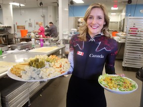 Mirela Rahneva, of Canada's National Skeleton team, doubles in her role as a caterer with Winsport where she is pictured in the kitchens Wednesday November 9, 2016.
