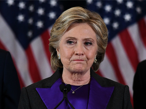 US Democratic presidential candidate Hillary Clinton makes a concession speech after being defeated by Republican president-elect Donald Trump in New York on November 9, 2016.