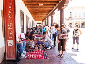 Vendors sell their jewelry and crafts outside the Palace of the Governors in Santa Fe. There are also more than 200 local galleries.