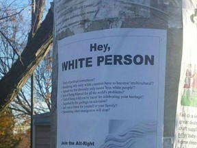 The posters were put up in around a park in the city's East End