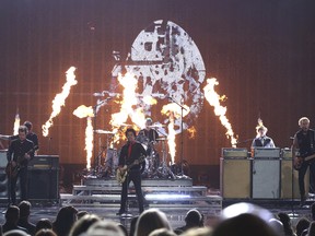 Green Day performs "Bang Bang" at the American Music Awards at the Microsoft Theater on Sunday, Nov. 20, 2016, in Los Angeles.