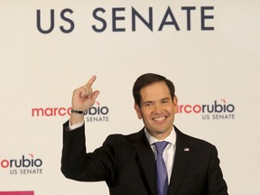 U.S. Sen. Marco Rubio, R-Fla., addresses supporters after winning a second term in the U.S. Senate on Nov. 8, 2016 in Miami