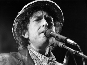 This file photo taken on June 3, 1984 shows shows US singer Bob Dylan performing during a concert at the Olympic stadium in Munich, southern Germany.
