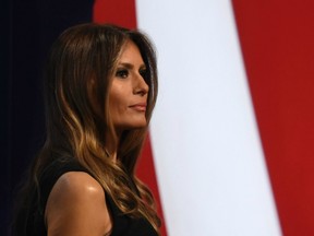 Melania Trump walks off the stage after the final presidential debate at the Thomas & Mack Center on the campus of the University of Las Vegas in Las Vegas, Nevada on October 19, 2016.
