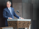 This file photo taken on September 24, 2016 shows former US President George W. Bush during the opening ceremony for the Smithsonian National Museum of African American History and Culture in Washington, D.C. 