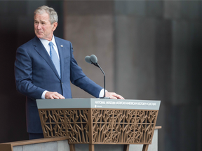 This file photo taken on September 24, 2016 shows former US President George W. Bush during the opening ceremony for the Smithsonian National Museum of African American History and Culture in Washington, D.C.