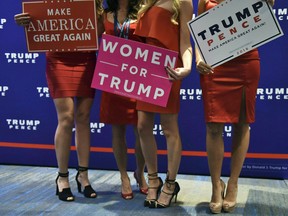 Supporters of Republican presidential nominee Donald Trump pose for photographs during election night at the New York Hilton Midtown in New York on November 8, 2016.