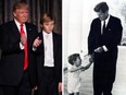 Republican president-elect Donald Trump and his son Barron; John F. Kennedy Jr., walks with his father at the White House in the summer of 1963.