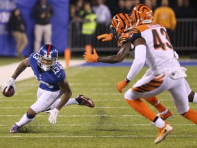 New York Giants wide receiver Odell Beckham Jr. takes the ball up field against the Cincinnati Bengals during the second quarter on Monday in East Rutherford, N.J. The Giants prevailed 21-20.