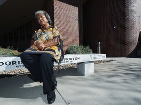In this Thursday, Nov. 10, 2016, photo, sister Lee McNeil talks about her efforts to eliminate an archaic and offensive reference to slavery as a punishment for a crime in the state constitution through an amendment on the general election ballot, during an interview outside Shorter Community A.M.E. Church in Denver.