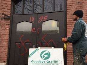 Cleaning and painting over graffiti at Parkdale United Church