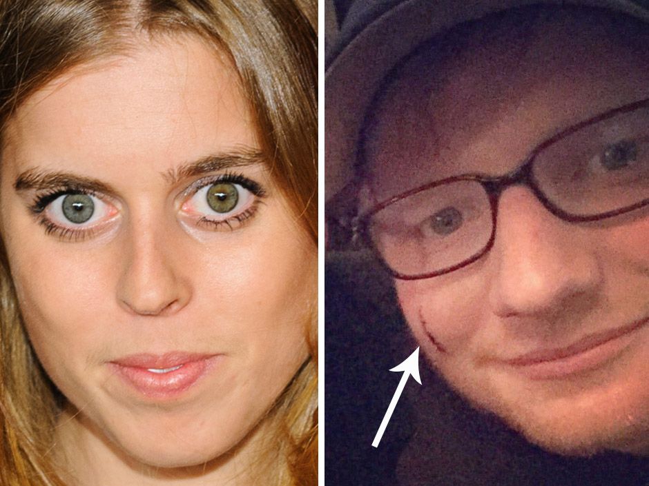 Princess Beatrice slashes singer Ed Sheeran s face with sword