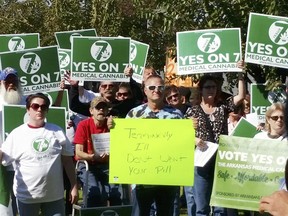 An Oct. 28, 2016 file photo of supporters of Arkansas Issue 7, a medical marijuana initiative that would have allowed patients with certain conditions an opportunity to obtain or grow marijuana to ease their symptoms, rally outside the Arkansas Supreme Court building in Little Rock