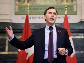 Finance Minister Bill Morneau speaks during a press conference before tabling the Fall Economic Statement, in Ottawa.