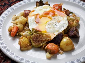 Roasted Vegetable Hash and Eggs.