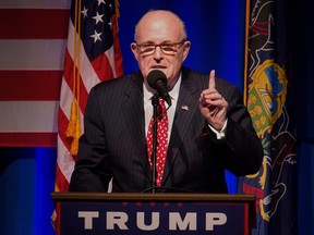 Rudy Giuliani, former mayor of New York, speaks during a campaign event for Donald Trump on Monday, Nov. 7, 2016