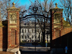 The Johnston Gates on the Harvard University  campus in Cambridge, Massachusetts.