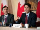 Prime Minister Justin Trudeau and Finance Minister Bill Morneau at an infrastructure roundtable with international investors on Nov. 14, 2016.